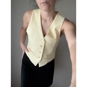 vintage Butter yellow quilted waistcoat vest minimalist neutral scandi tailored